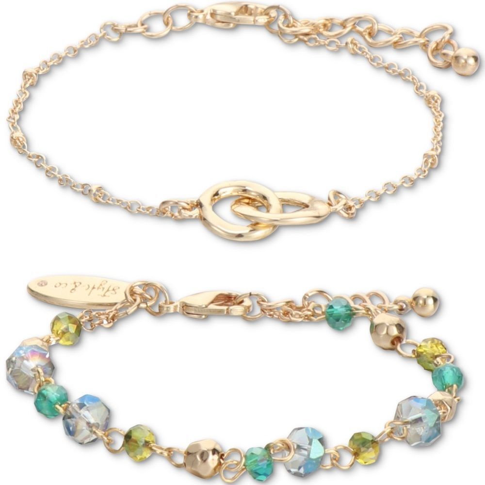 Style & Co Gold and Green beaded Bracelet Set